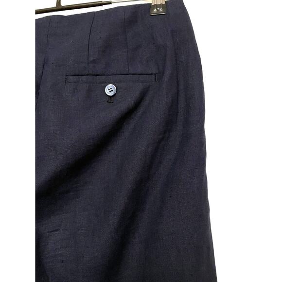 Talbots 100% Linen Wide Leg Pants Women Size 2 Navy Blue Nautical Button Classic - Picture 4 of 6